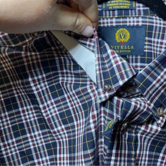 NWT Vieylla Men Navy plaid wool cotton blend long sleeve button down shirt in 3X - Picture 4 of 9